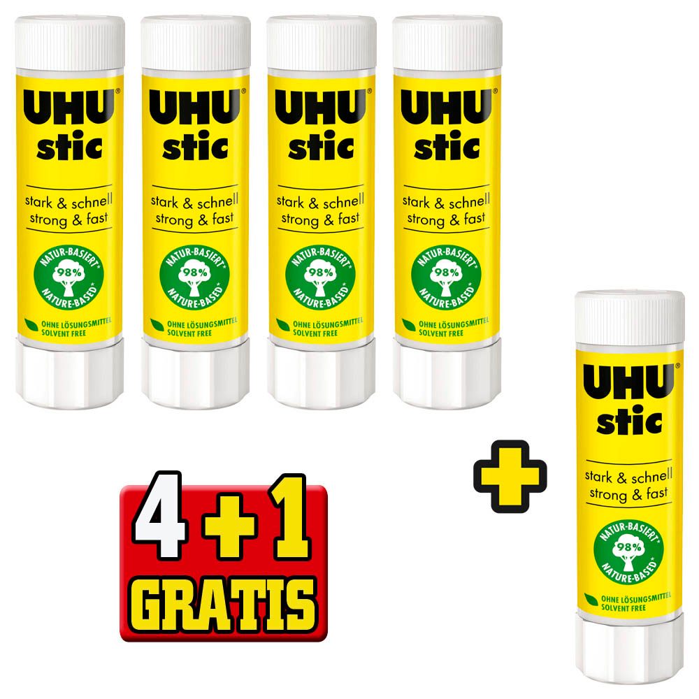 4 + 1 GRATIS: 4 UHU stic Klebestift 40,0 g + GRATIS 1 St. | office discount