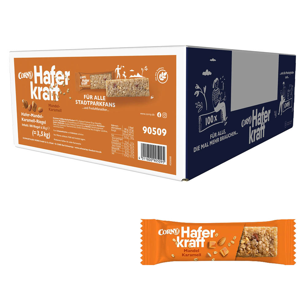 CORNY Haferkraft Mandel Karamell Müsliriegel 100 Riegel | office discount